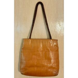 Vintage A. Giannetti Crocodile Tan Leather Hobo Bag with Braided Handles
